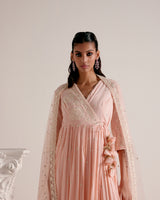 Blush Pink Tower Angrakha With Embroidered Dupatta
