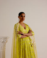 Neon Green SK BK Angrakha With Embroidered Dupatta