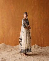 Black & White Lotus Angrakha With Embroidered Dupatta