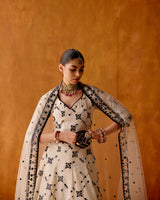 Black & White Big Flower Anarkali With Embroidered Dupatta