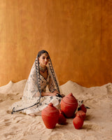 Black & White Big Flower Anarkali With Embroidered Dupatta