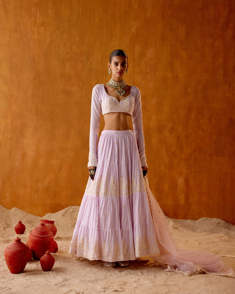 Lavender Tower Lehenga with Embroidered Dupatta