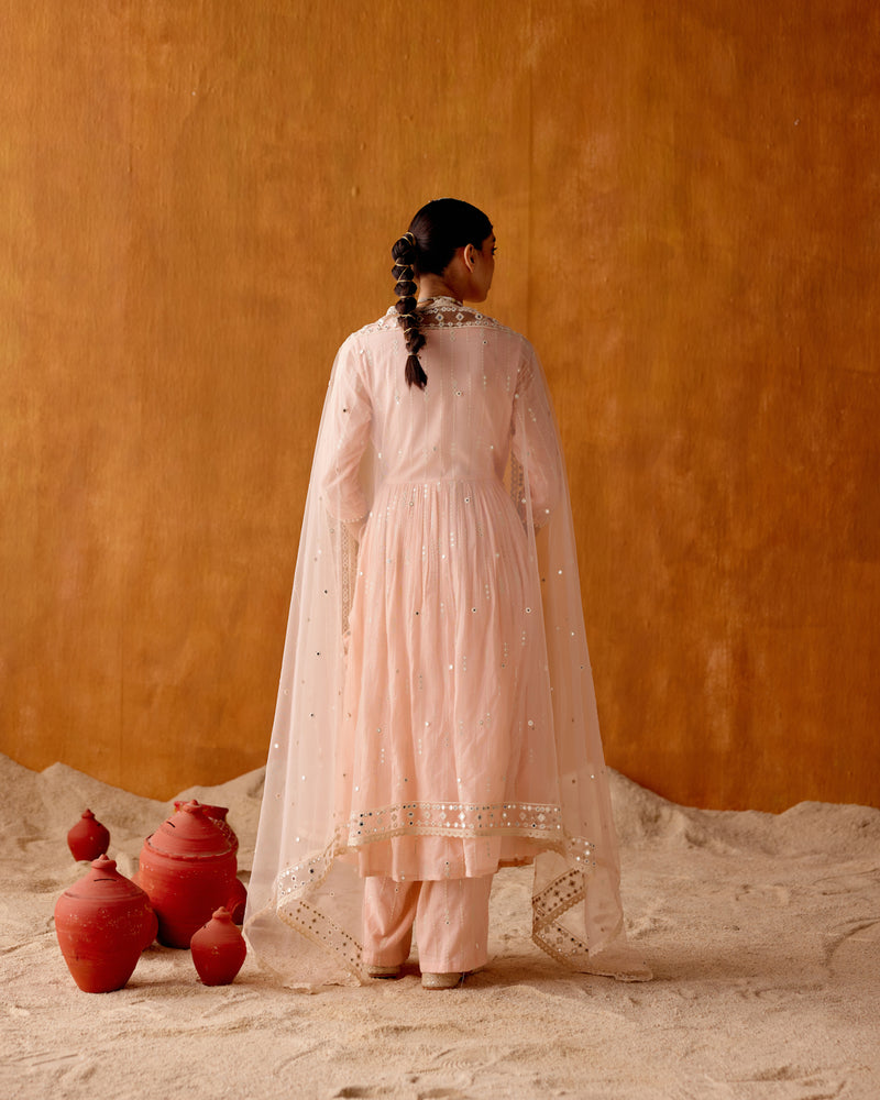 Blush Pink 3 Diamond Angrakha With  Pants and Embroidered Dupatta