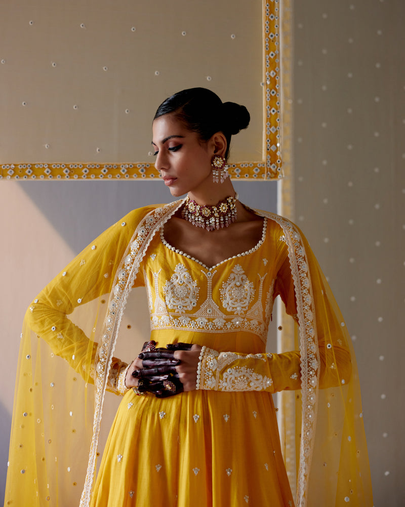 Mango Tower Anarkali With Embroidered Dupatta