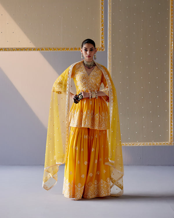 Mango all-over Ambi Embroidered Peplum Sharara with Dupatta