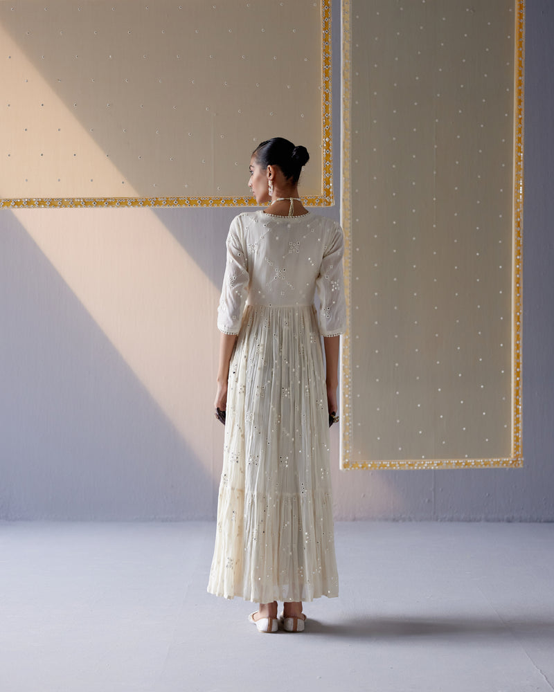 Off White Big Kite Angrakha With Embroidered Dupatta