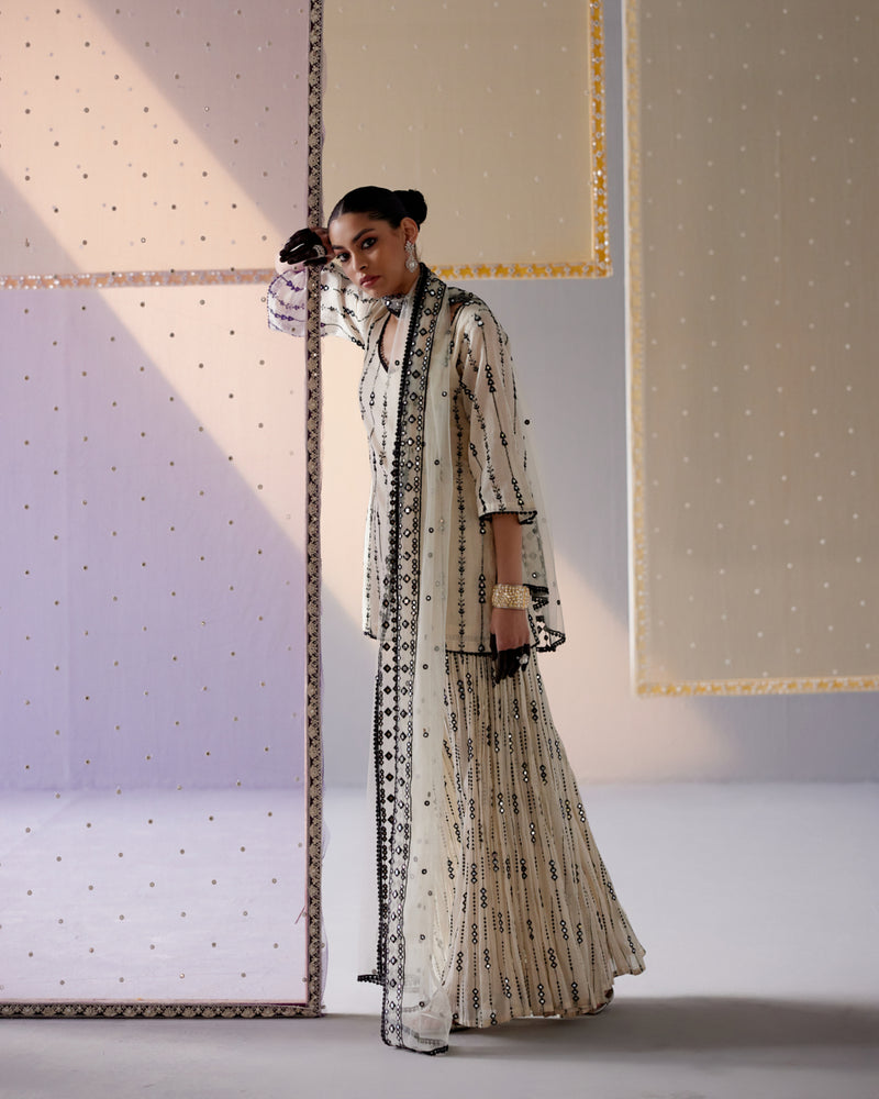 Black & White 2D-3D Bail Straight Sharara with Dupatta