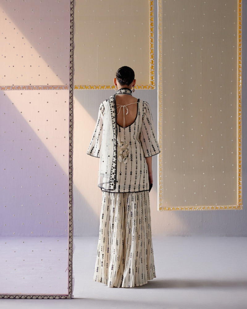 Black & White 2D-3D Bail Straight Sharara with Dupatta