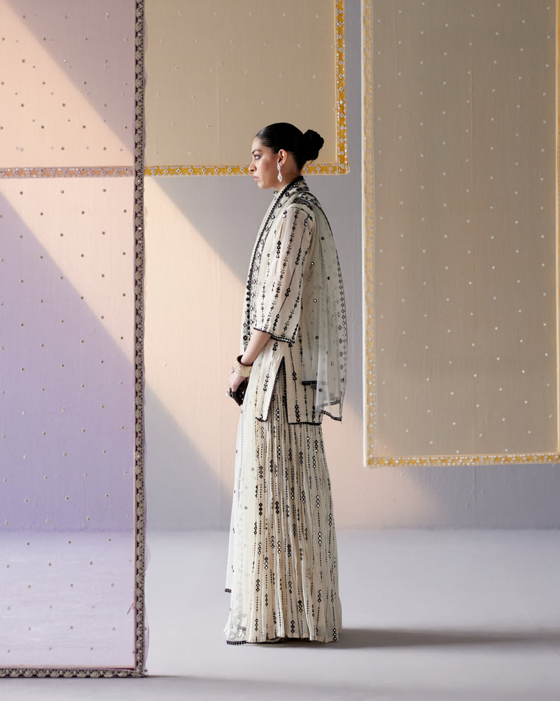 Black & White 2D-3D Bail Straight Sharara with Dupatta