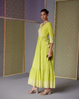 Neon Green Lotus Angrakha With Embroidered Dupatta