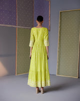 Neon Green Lotus Angrakha With Embroidered Dupatta