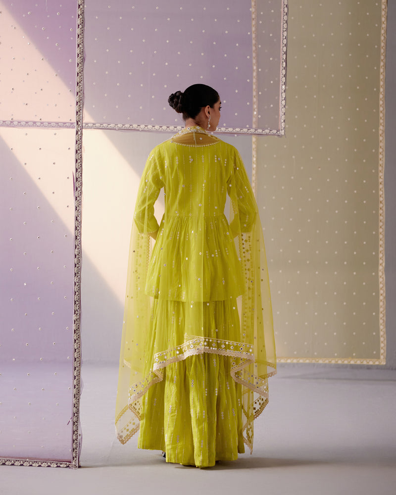 Neon Green 3 Diamond Peplum Sharara