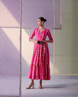Fuchsia Criss Cross Angrakha with Embroidered Dupatta