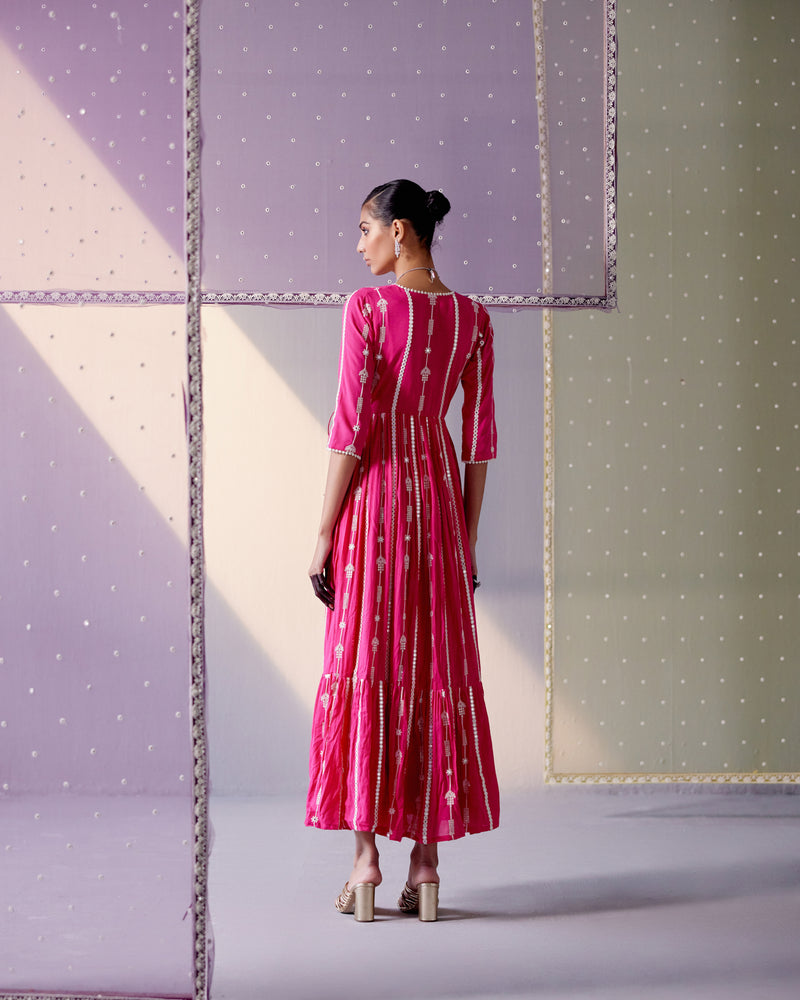 Fuchsia Criss Cross Angrakha with Embroidered Dupatta