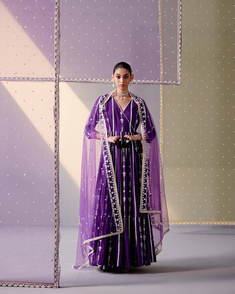 Purple Criss Cross Angrakha with Embroidered Dupatta