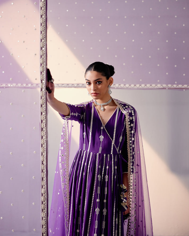 Purple Criss Cross Angrakha with Embroidered Dupatta