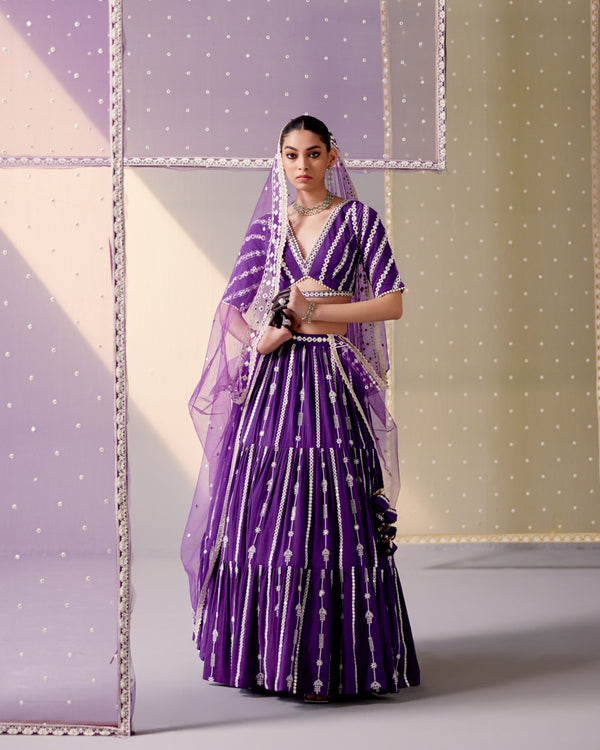 Purple Criss Cross Lehenga with Embroidered Dupatta
