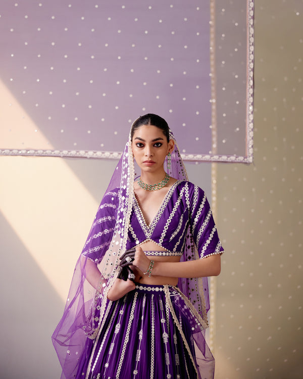 Purple Criss Cross Lehenga with Embroidered Dupatta