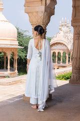 Ice Blue Big Flower Anarkali With Dupatta