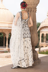 Black & White SK-BK all-over Embroidered Straight Sharara with Dupatta