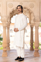 Off White Center Square Full Embroidered Kurta with Pants