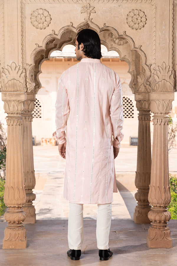 Blush Pink Criss Cross Fully Embroidered Kurta with Pants