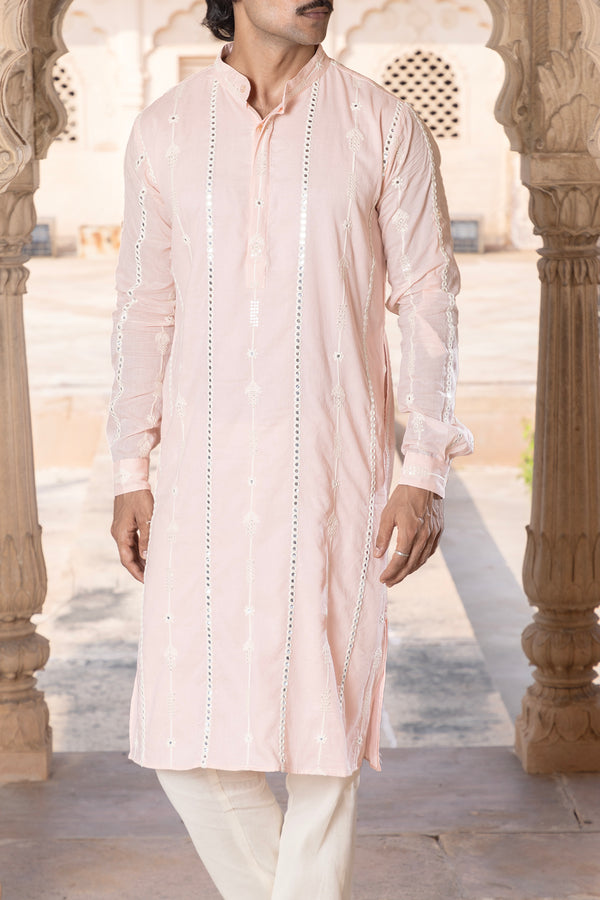 Blush Pink Criss Cross Fully Embroidered Kurta with Pants