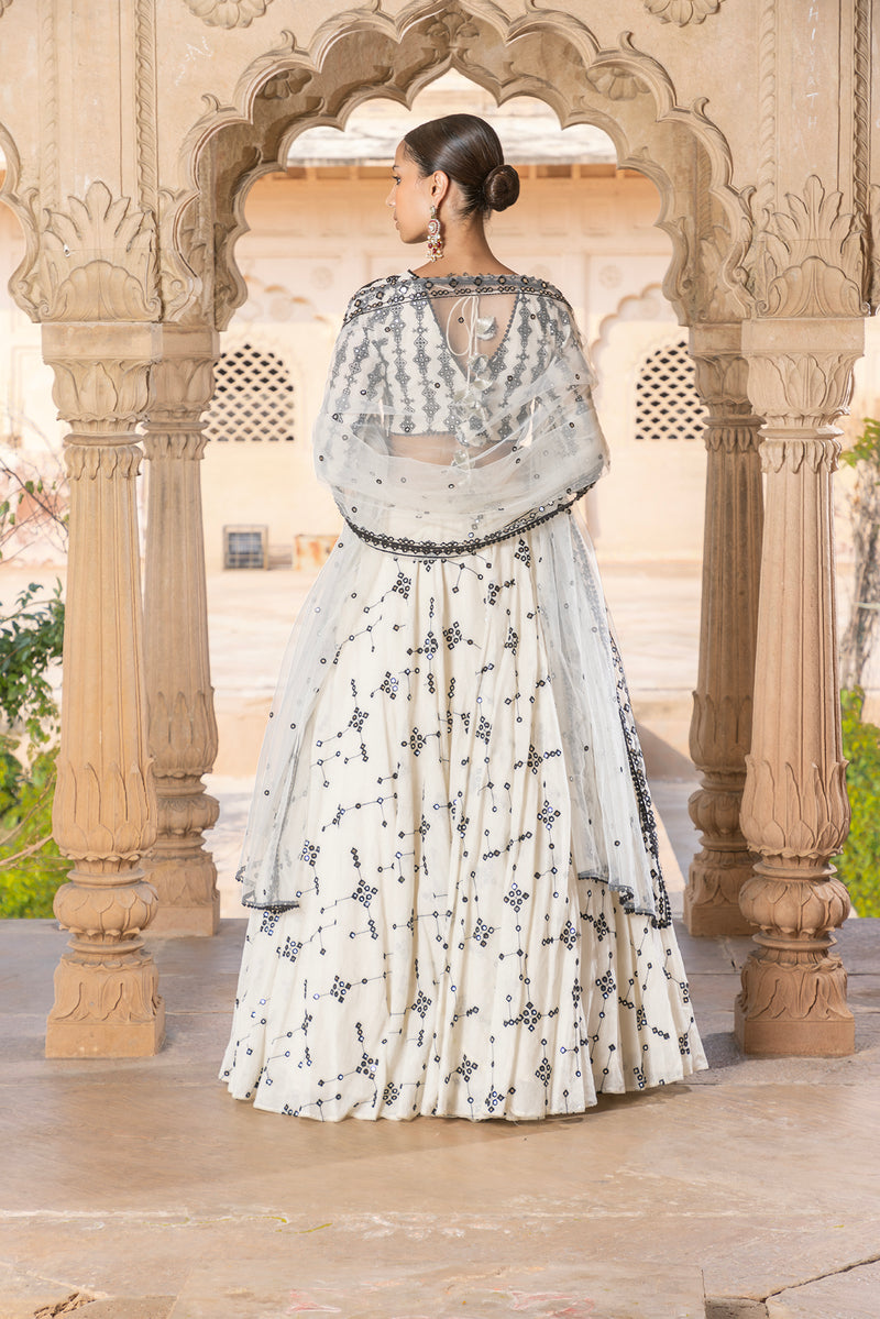 Black & White SK BK Lehenga with Embroidered Dupatta
