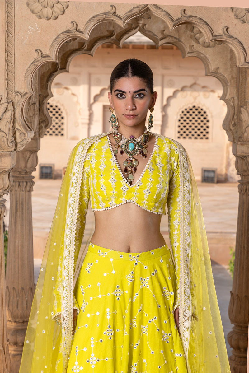 Neon Green SK-BK Lehenga with Embroidered Dupatta