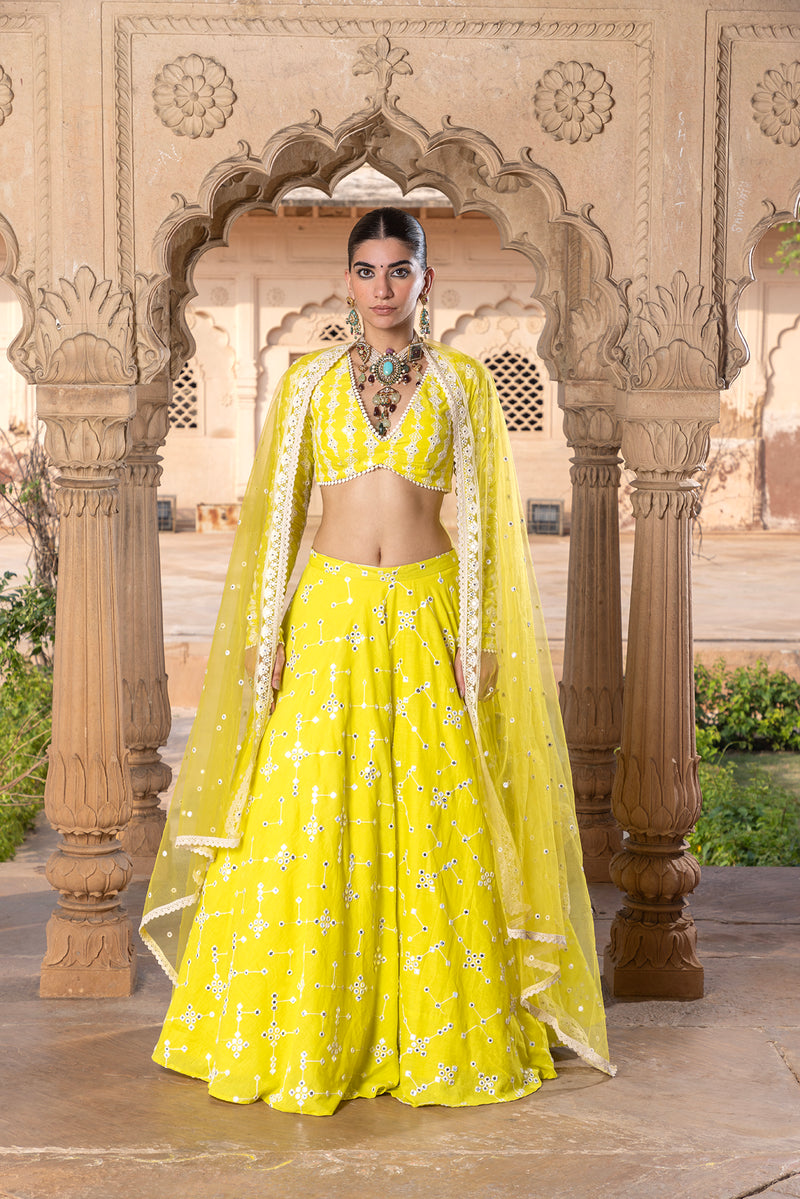Neon Green SK-BK Lehenga with Embroidered Dupatta