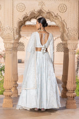 Ice Blue SK-BK Lehenga with Embroidered Dupatta