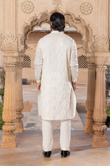 Off White Three Diamond Embroidered Kurta with Pants