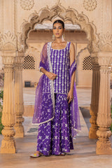 Purple SK-BK all-over Embroidered Straight Sharara with Dupatta