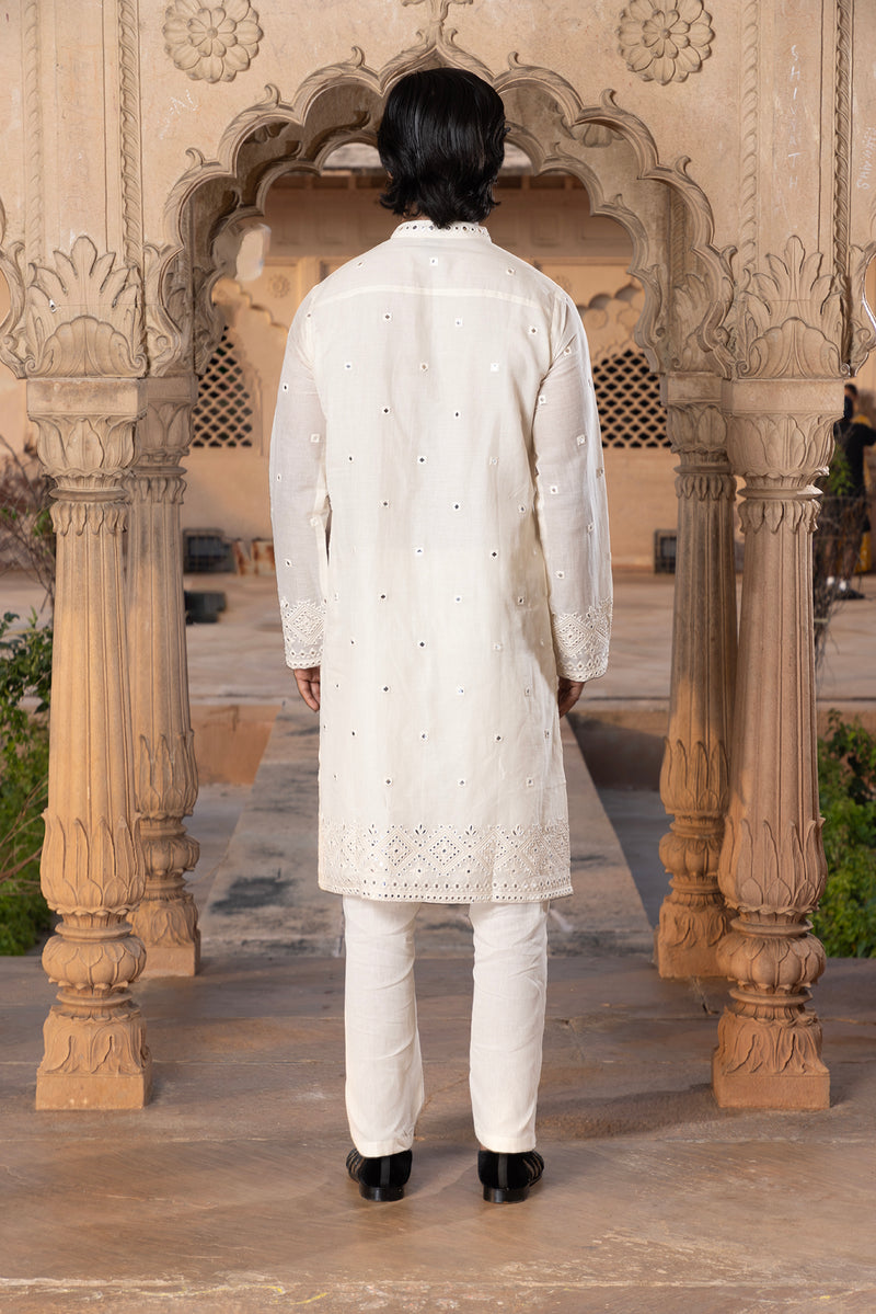 Off White Diamond Embroidered Kurta with Pants