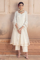 Off White Big Flower Anarkali With Dupatta