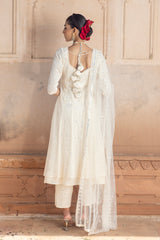 Off White Big Flower Anarkali With Dupatta