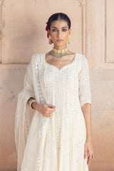 Off White Big Flower Anarkali With Dupatta