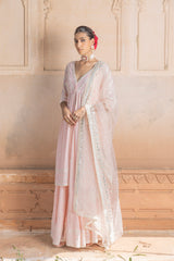 Blush Pink Three Line Embroidered Kurta with Lehenga and Embroidered Dupatta