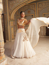 Ivory Golden Zari Mukesh Lehenga