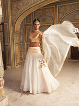 Ivory Golden Zari Mukesh Lehenga