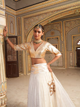 Ivory Golden Zari Mukesh Lehenga