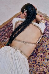 Ivory double border Golden Zari Mukesh Lehenga