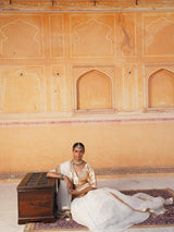 Ivory Golden Zari Mukesh Lehenga