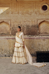 Ivory Chanderi Mukesh Peplum Sharara