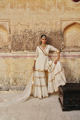 Ivory Chanderi Mukesh Peplum Sharara