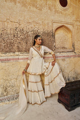 Ivory Chanderi Mukesh Peplum Sharara