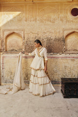 Ivory Chanderi Mukesh Peplum Sharara