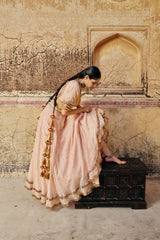 Vintage blush double border Golden Zari Mukesh Lehenga