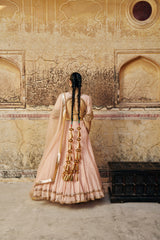 Vintage blush double border Golden Zari Mukesh Lehenga