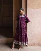 Wine forest 8 Layer All Over Embroided Anarkali